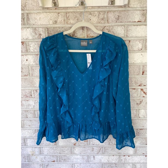 NWT_Soho NY & Co Women's Blue Blouse Size Large - Picture 1 of 5